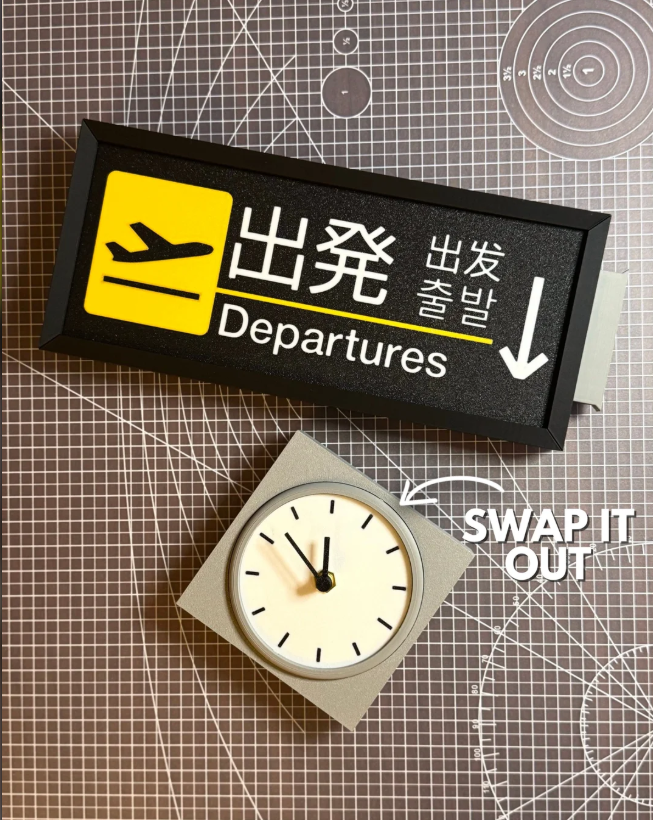 Airport Departure Terminal Display | Aviation Wall Decor | English Japanese Korean Chinese | Traveler Gift | 3D Printed | Optional Clock